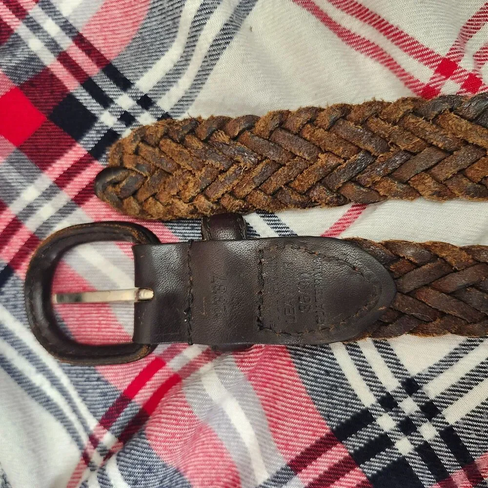 Dockers Braided Full Grain Genuine Leather Belt 36” Dark Brown 90s Casual